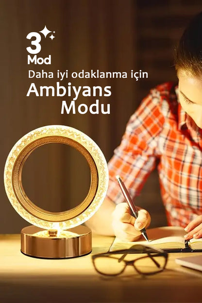 Crystall Akustik Masa Lambası 3 Modlu USB Şarjlı Oval Dekoratif Şık Masa Lambası Kristal Efekt