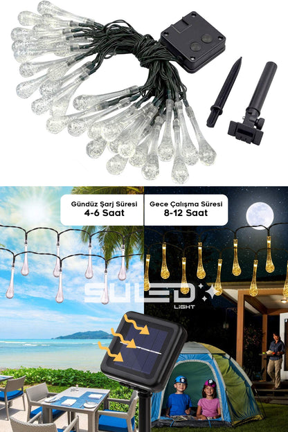 20 Damla Ledli Solar 7 Metre Bahçe Aydınlatması Modlu Led Işık Gün Işığı Dekoratif İç & Dış Mekan