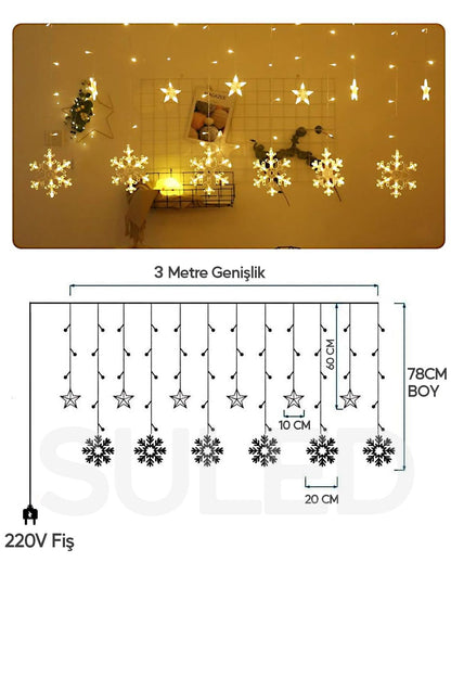 Kar Tanesi Led Sarkıt Oda Parti Kutlama Dekor Süsleme Ledi 3 Metre 3mod 220v Sarı Led Işık