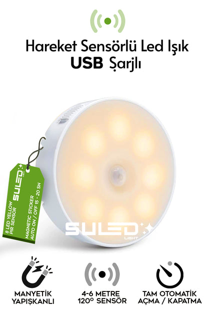 Hareket Sensörlü Led Işık USB Şarjlı Mıknatıslı Harekete Duyarlı Işık