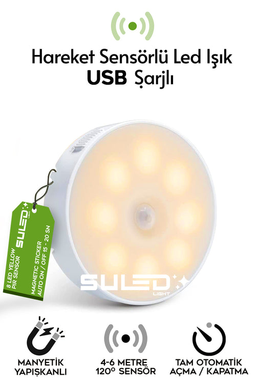 Hareket Sensörlü Led Işık USB Şarjlı Mıknatıslı Harekete Duyarlı Işık
