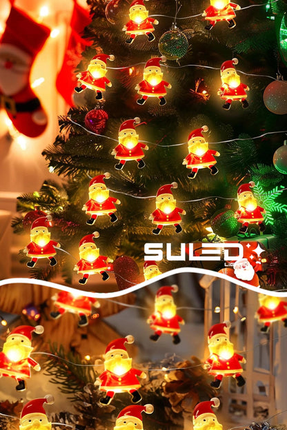 Noel Baba Figürlü Ledler 2 Metre Pilli Süsleme Ledi 20 Led 3D Oda Ağaç Dekoratif Süsleme Ledi