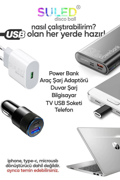 Mini Sihirli Ay Yıldız Ambiyans Küre Tavan ve Duvar 360 Işıklı Küre Usb Enerjili Portatif