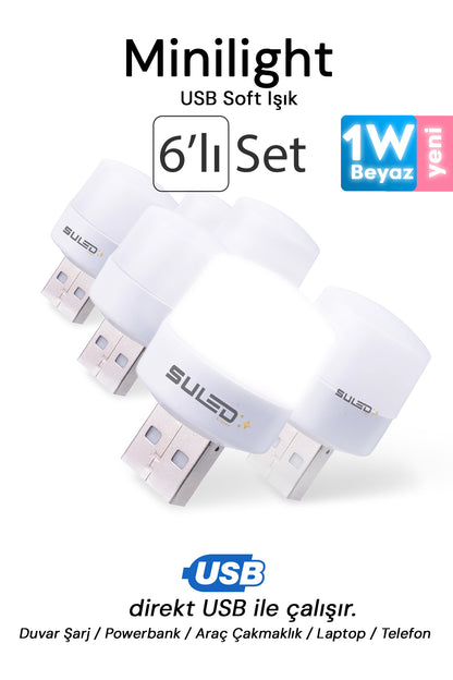 Minilight 6 Adet USB Soft Işık 1W Beyaz Renk Taşınabilir 6'lı Led Işık