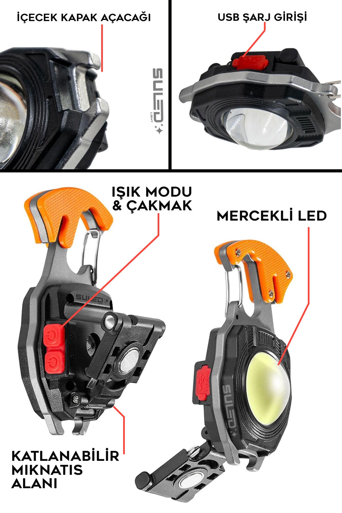 KAMP Plus Multi Fonksiyonel Fener Çok Amaçlı Şarjlı Led Işık - Acil Durum Kit