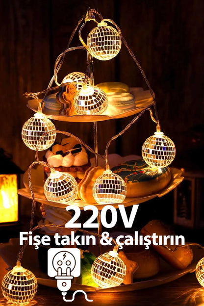 Disko Led 4,5 Metre 15 Top Led Işıklar Dekoratif 220V Ambiyans Süsleme Işıkları Oda Bahçe ve Dekor