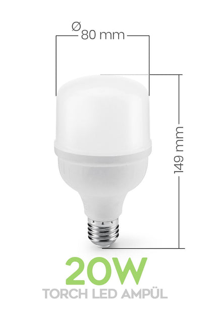 20w Torch Büyük Boy Mega Led Ampül 3 Adet Ultra Parkal Tasarruflu 6500k Beyaz Işık Büyük Ampül E27