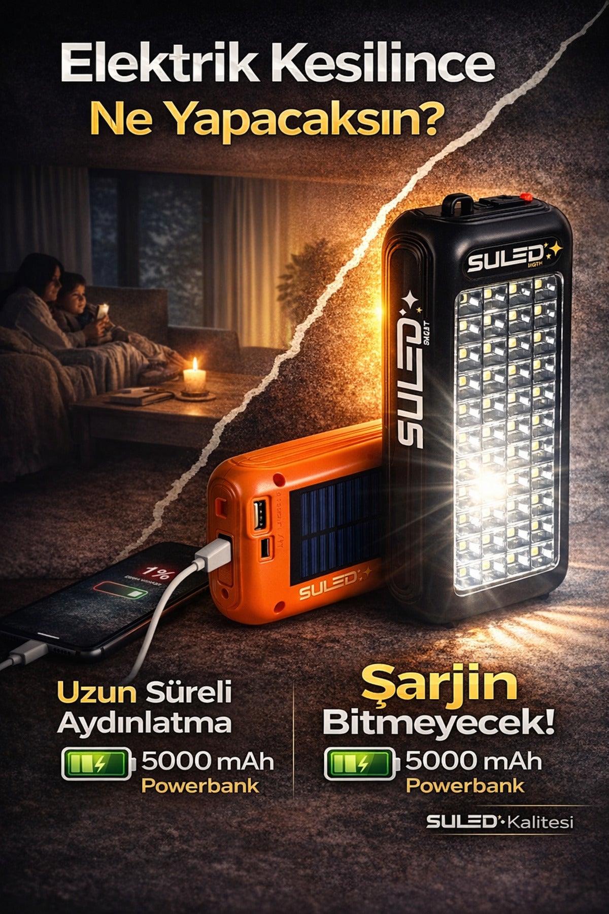 Güneş Panelli Handy Power Bank Fener Işıldak 32 Süper Smd Ledli El Feneri Ev Kamp Outdoor Aydınlatma