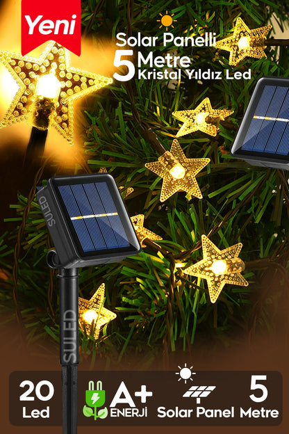 Yıldız Led 5 Metre Solar Enerjili Bahçe Aydınlatması Led Işık Gün Işığı Dekoratif İç & Dış Mekan