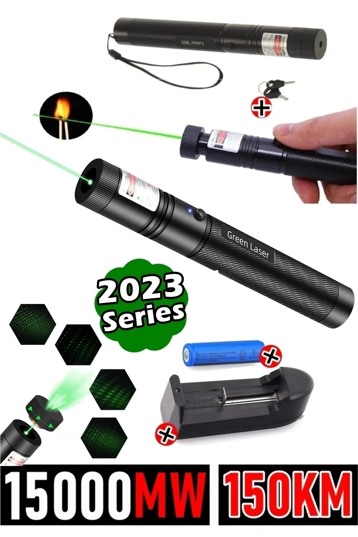 Yeni Pro Model - Pro X Yeşil Şarjlı Lazer Pointer Metal Kasa Green Laser Ultra Güçlü 2023 Series GO