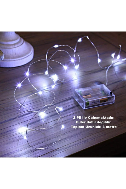 Sl-1036 - 3 Metre Beyaz Peri Led, Dekor Işık Beyaz Dekoratif Lamba Yılbaşı Çam Ağacı Ev Süslemeli