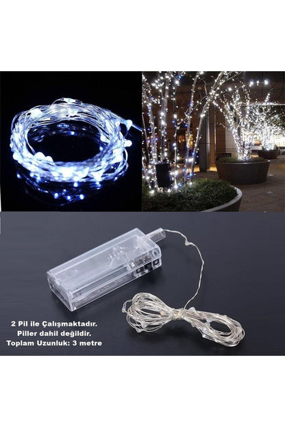 Sl-1036 - 3 Metre Beyaz Peri Led, Dekor Işık Beyaz Dekoratif Lamba Yılbaşı Çam Ağacı Ev Süslemeli